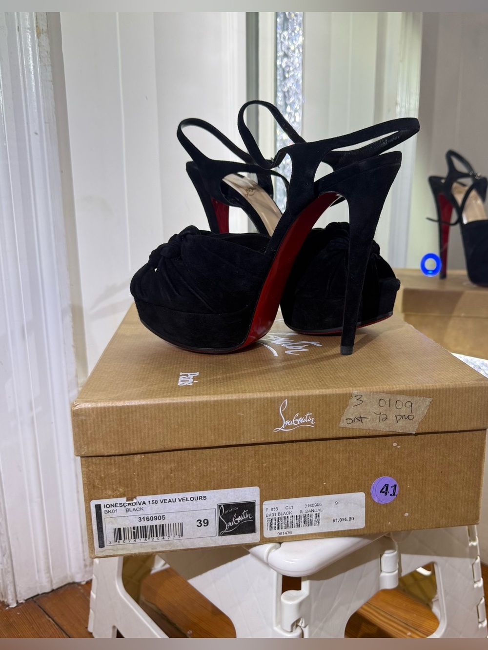 Christian Louboutin Black Suede Platform Slingback Heels